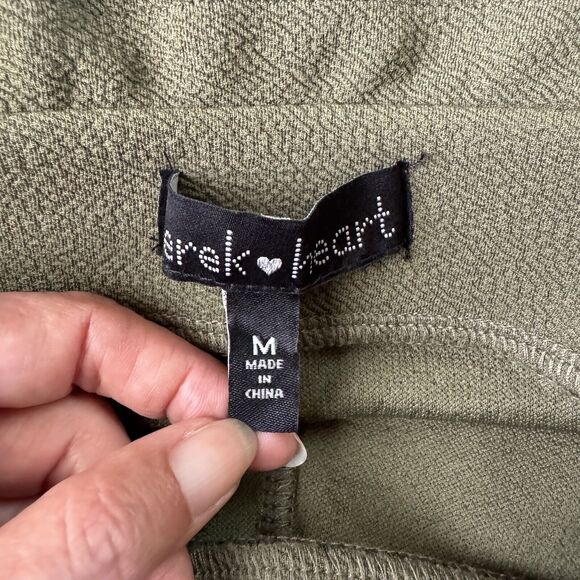 Derek Heart Womans Casual Wide Leg Pants M Olive Green Ruffle Waist Button - Picture 3 of 12